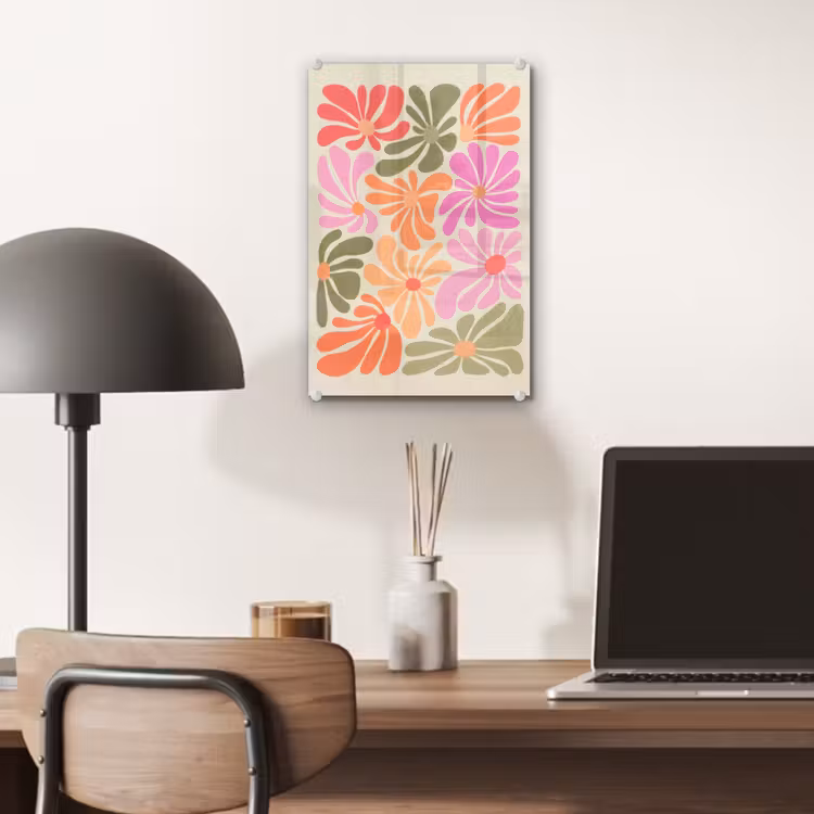 Glas schilderij - Bloemvormen - Retro - Kleurrijk — 7