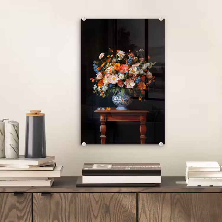 Glas schilderij - Boeket - Roze - Bloemen - Vaas — 2