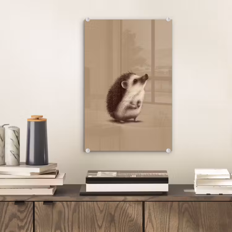 Glas schilderij - Egel - Snuitje - Bruin - Stekels — 2