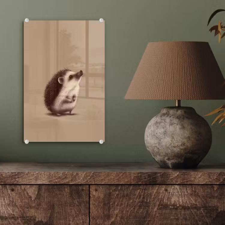 Glas schilderij - Egel - Snuitje - Bruin - Stekels — 4