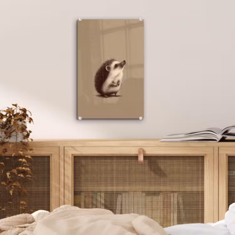Glas schilderij - Egel - Snuitje - Bruin - Stekels — 5