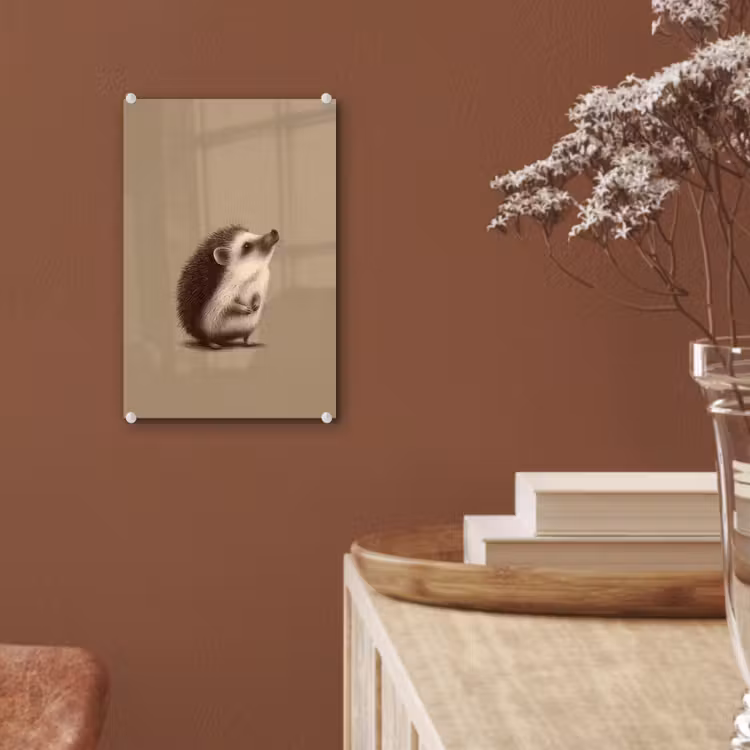 Glas schilderij - Egel - Snuitje - Bruin - Stekels — 6