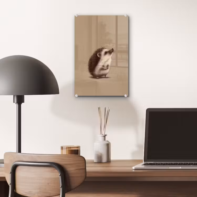 Glas schilderij - Egel - Snuitje - Bruin - Stekels — 7