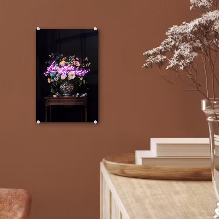 Glas schilderij - Neon - Vaas - Bloemen — 6