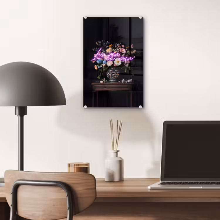 Glas schilderij - Neon - Vaas - Bloemen — 7