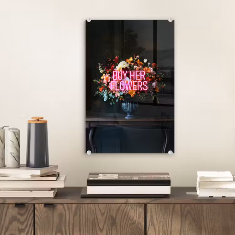 Glas schilderij - Quote - Bloemen - Vaas - Neon — 2