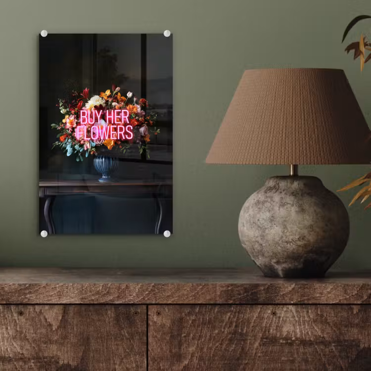 Glas schilderij - Quote - Bloemen - Vaas - Neon — 4