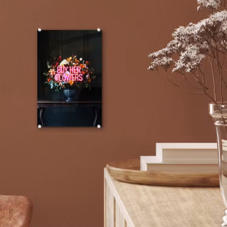 Glas schilderij - Quote - Bloemen - Vaas - Neon — 6