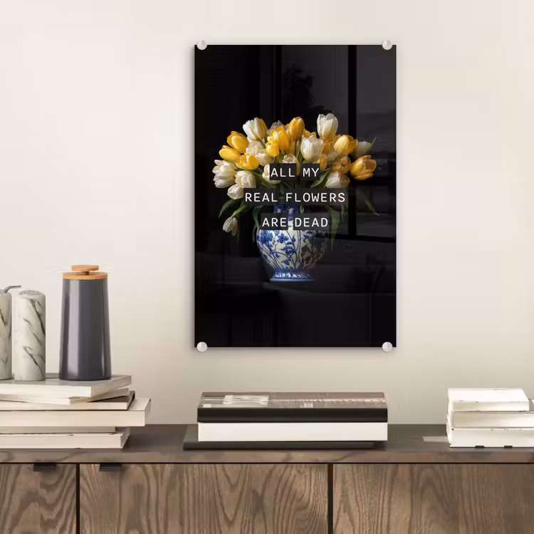 Glas schilderij - Quotes - Bloem - Tulp - Geel — 2