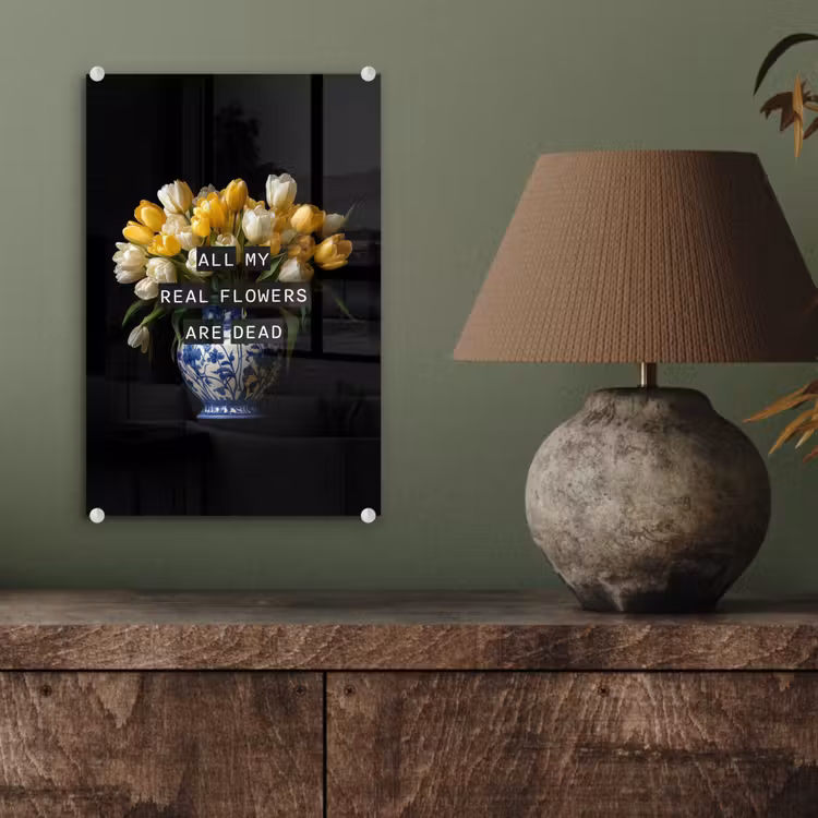 Glas schilderij - Quotes - Bloem - Tulp - Geel — 4