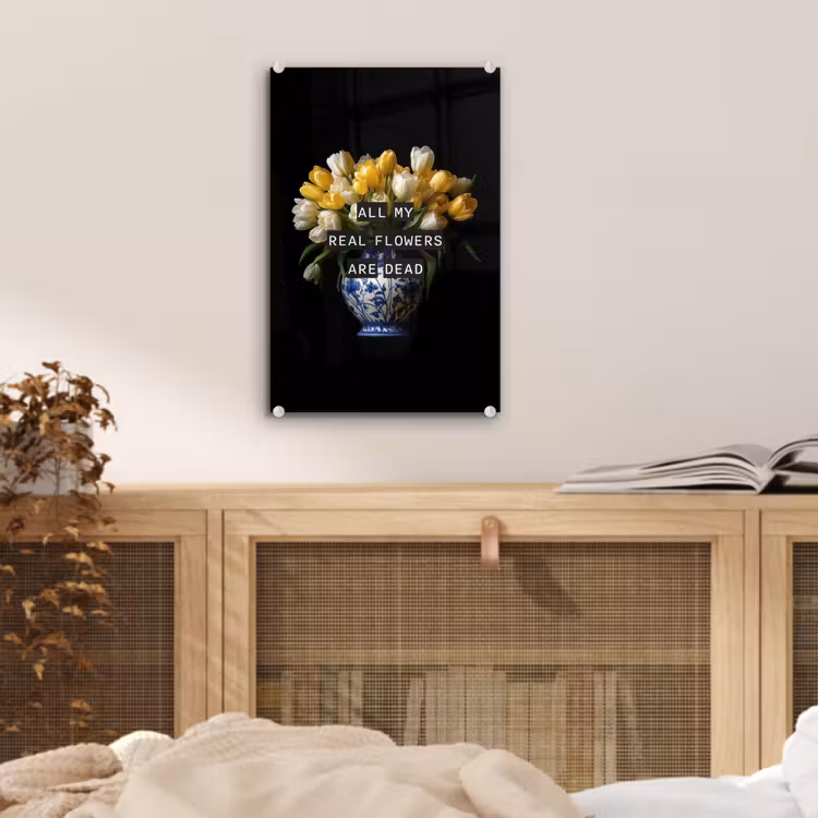 Glas schilderij - Quotes - Bloem - Tulp - Geel — 5