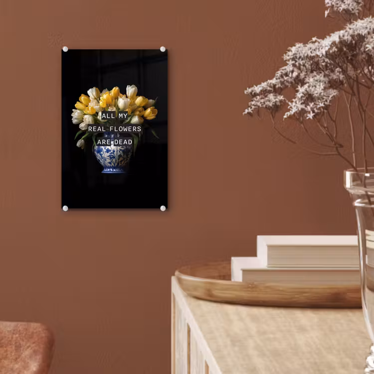 Glas schilderij - Quotes - Bloem - Tulp - Geel — 6