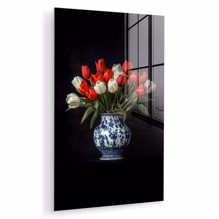 Glas schilderij - Rode - Bloemen - Tulpen - Vaas — 1