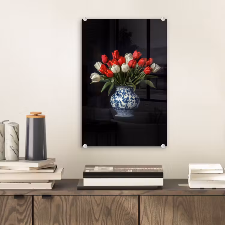Glas schilderij - Rode - Bloemen - Tulpen - Vaas — 2