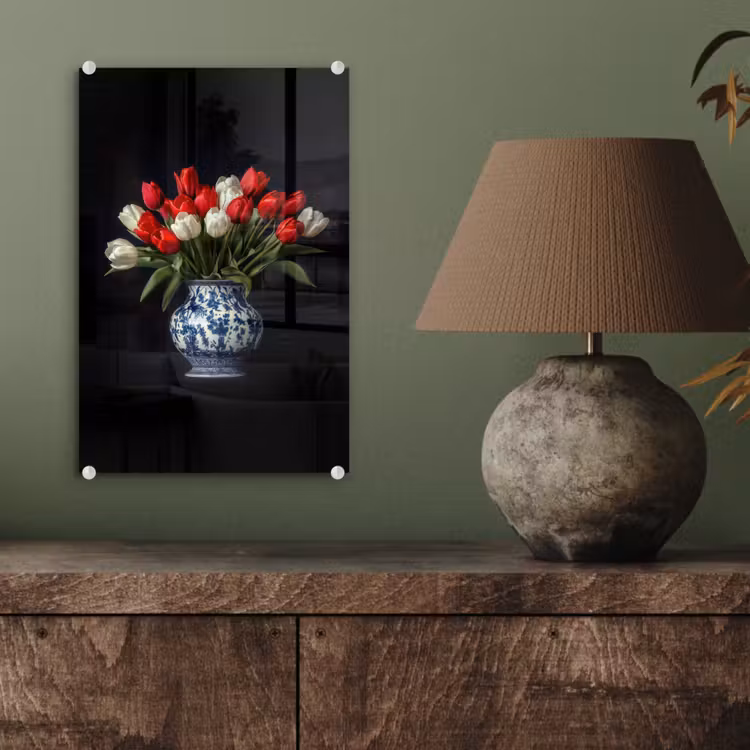 Glas schilderij - Rode - Bloemen - Tulpen - Vaas — 4