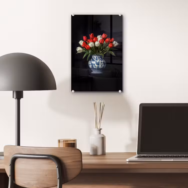 Glas schilderij - Rode - Bloemen - Tulpen - Vaas — 7