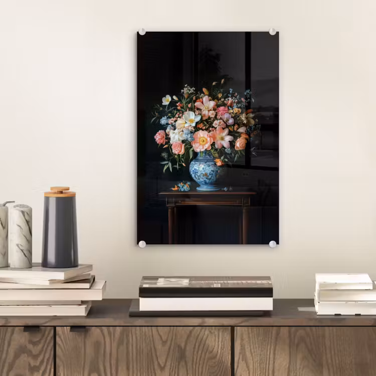 Glas schilderij - Roze - Bloemen - Vaas - Kleuren — 2