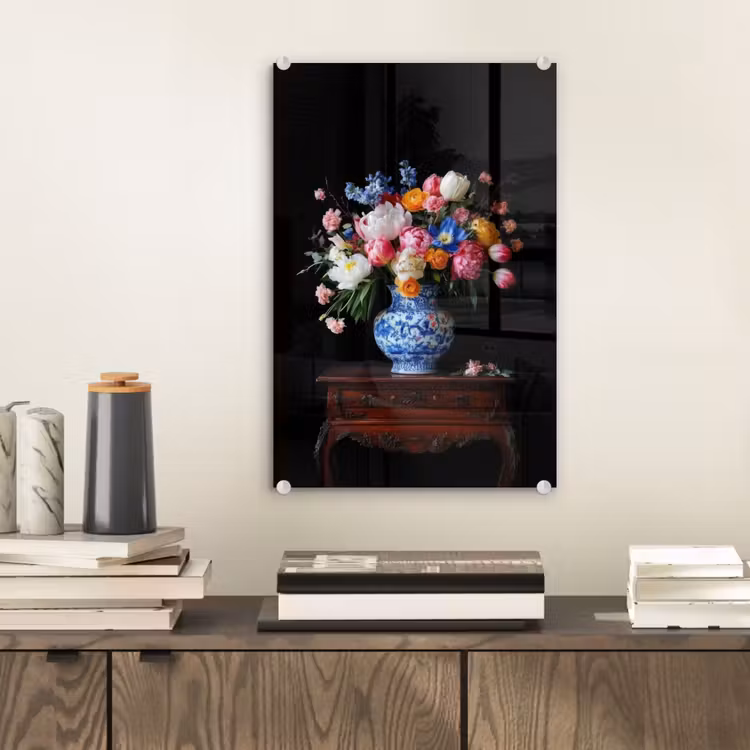 Glas schilderij - Rozen - Bloemen - Vaas - Boeket — 2