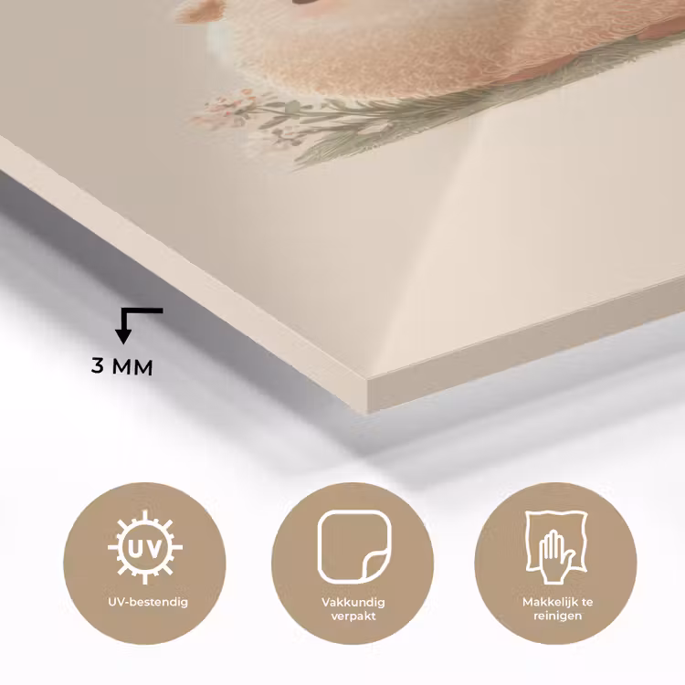 Glas schilderij - Schaap - Beige - Bloemen — 3