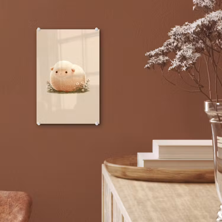 Glas schilderij - Schaap - Beige - Bloemen — 6