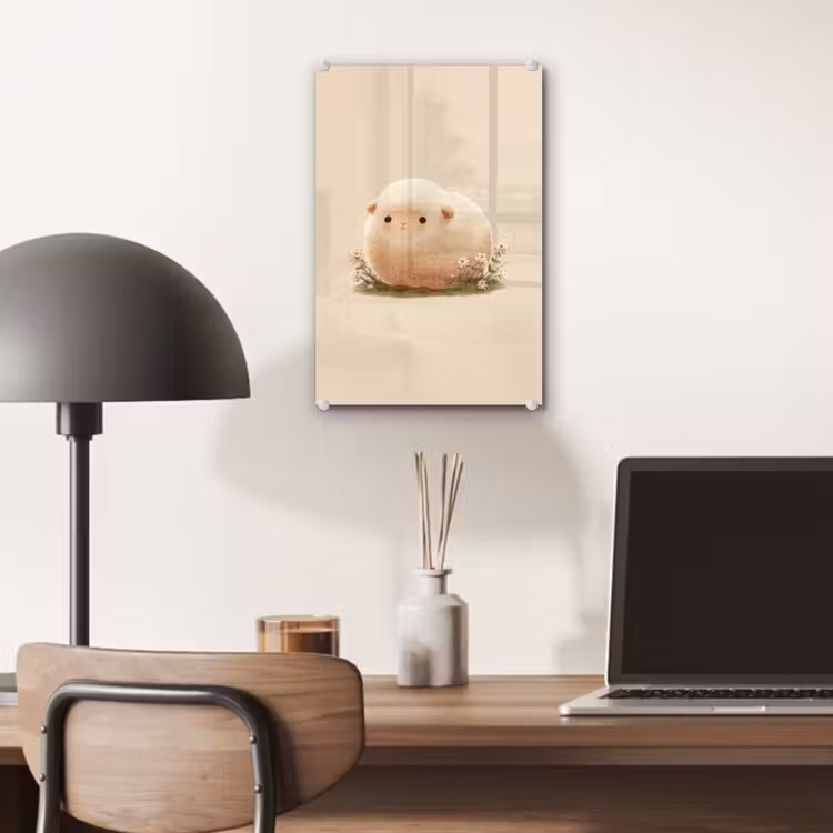 Glas schilderij - Schaap - Beige - Bloemen — 7