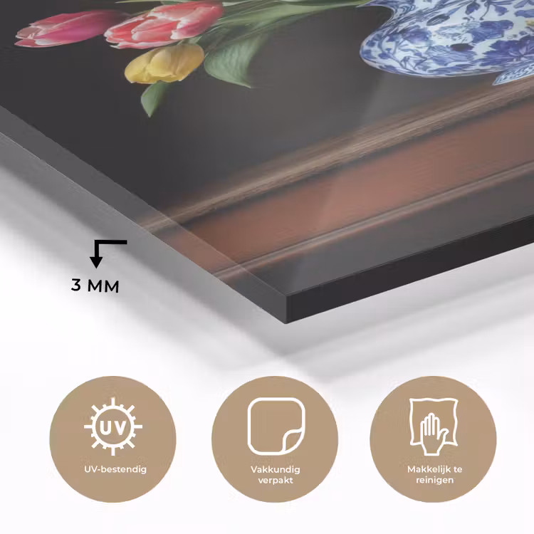 Glas schilderij - Tulpen - Kleuren - Hout - Vaas — 3