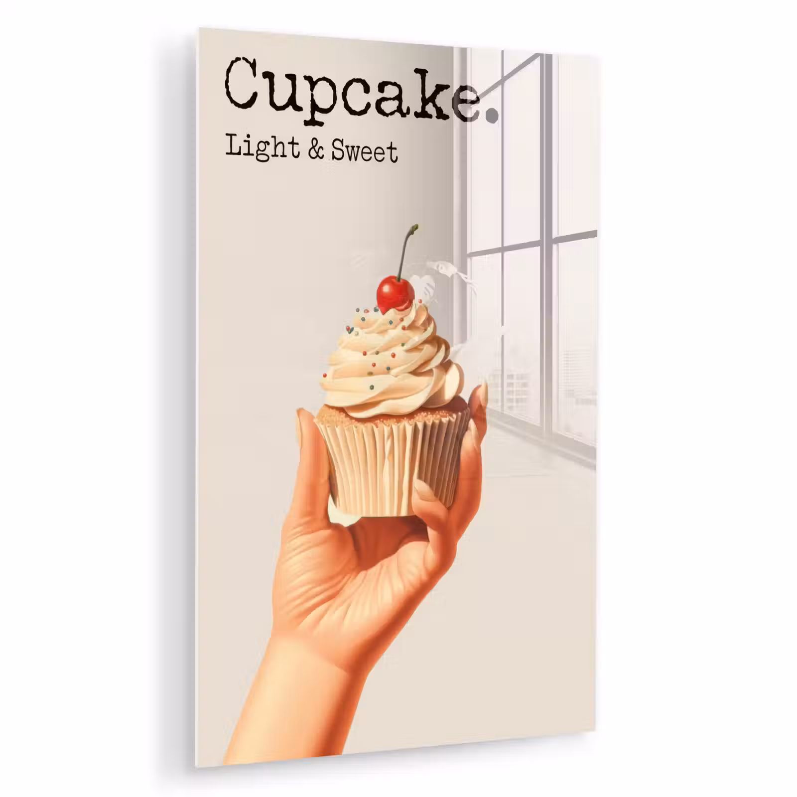 Glas schilderij - Cupcake - Zoet - Kers — 1