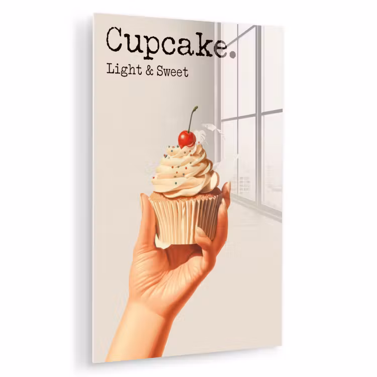 Glas schilderij - Cupcake - Zoet - Kers — 1