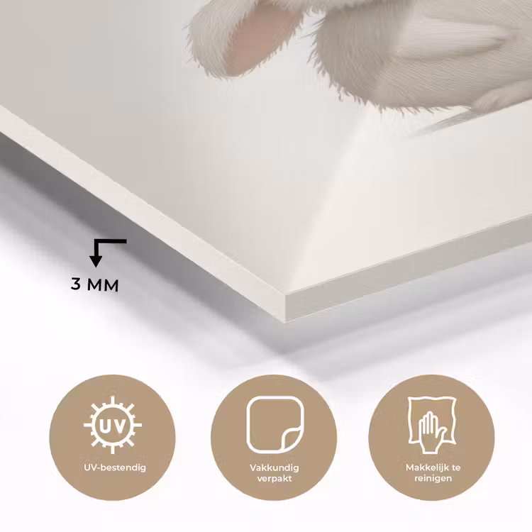 Glas schilderij - Konijn - Muts - Oren - Beige — 3