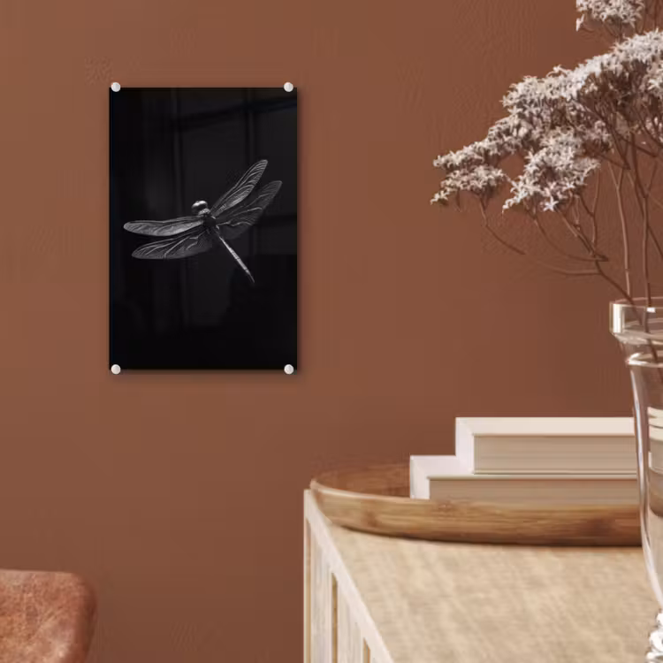 Glas schilderij - Libelle - Dieren - Zwart - Insect — 6