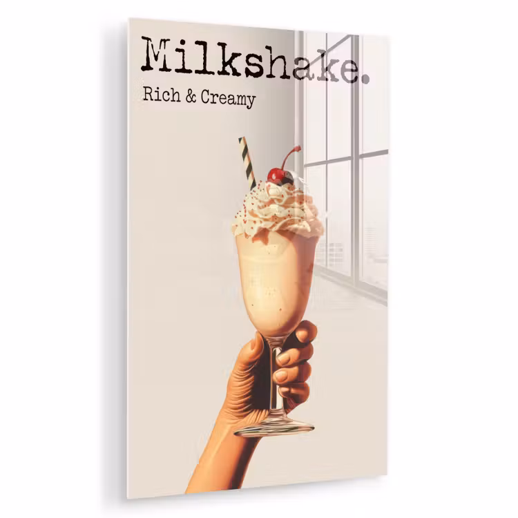 Glas schilderij - Milkshake - Kers - Rietje — 1