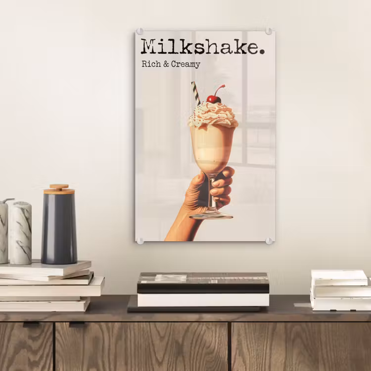 Glas schilderij - Milkshake - Kers - Rietje — 2