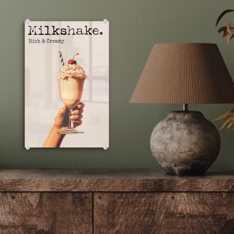 Glas schilderij - Milkshake - Kers - Rietje — 4