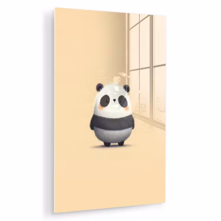 Glas schilderij - Panda - Beige - Minimalistisch — 1