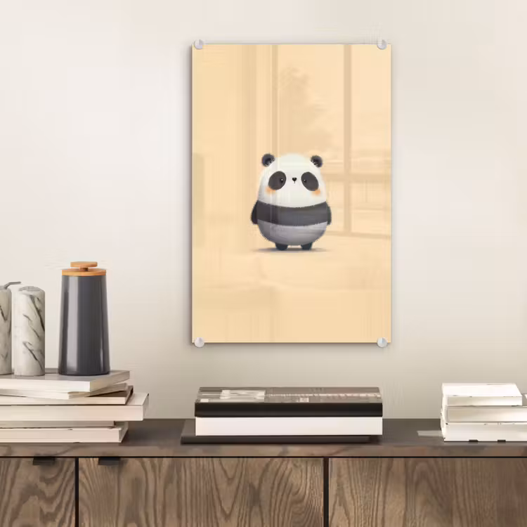 Glas schilderij - Panda - Beige - Minimalistisch — 2