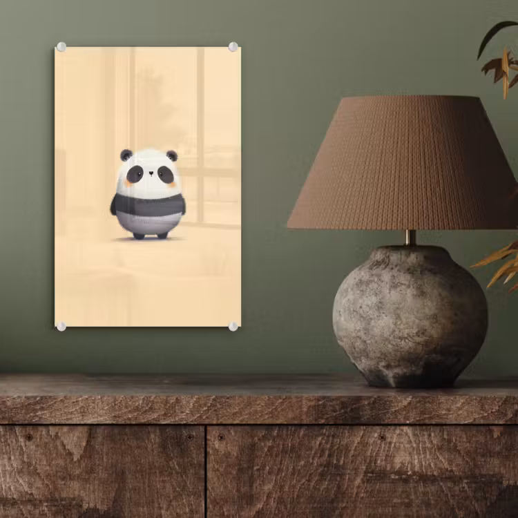 Glas schilderij - Panda - Beige - Minimalistisch — 4