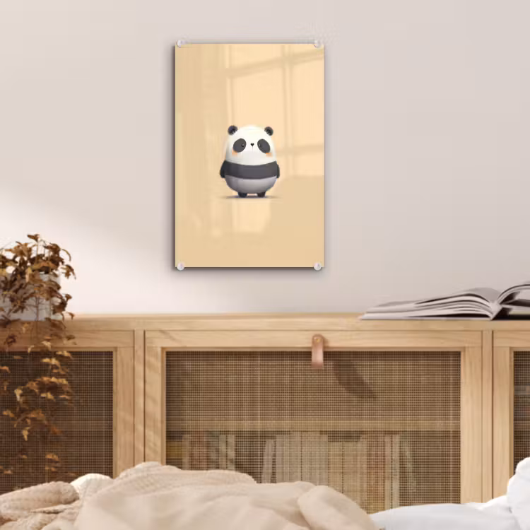 Glas schilderij - Panda - Beige - Minimalistisch — 5