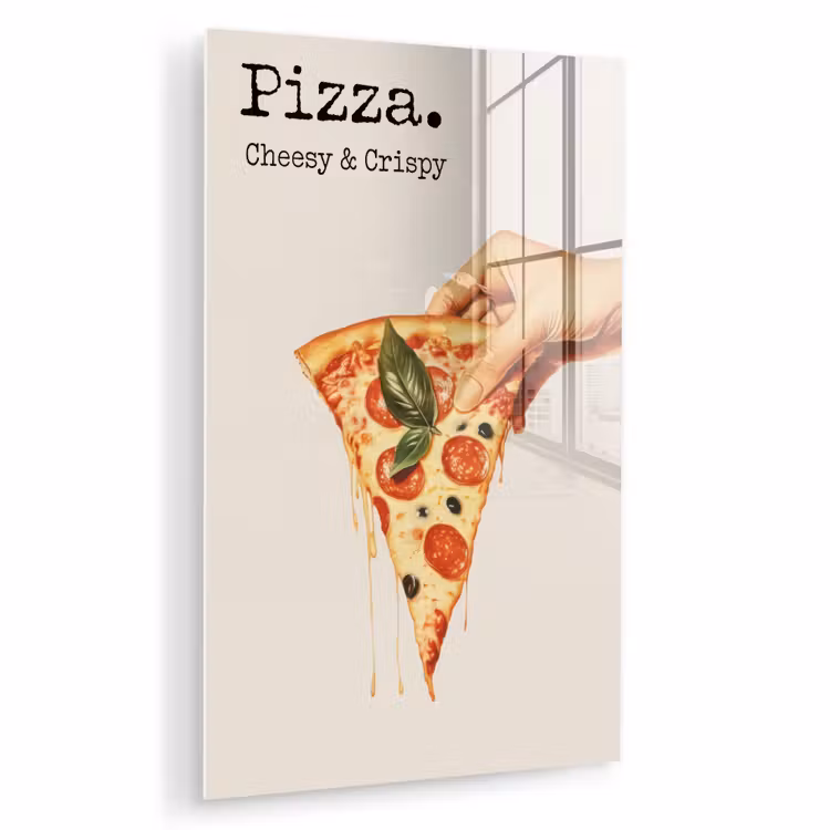 Glas schilderij - Pizza - Kaas - Pepperoni — 1