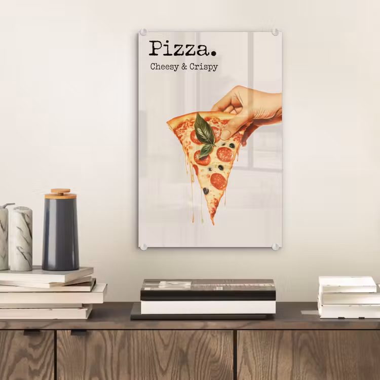 Glas schilderij - Pizza - Kaas - Pepperoni — 2