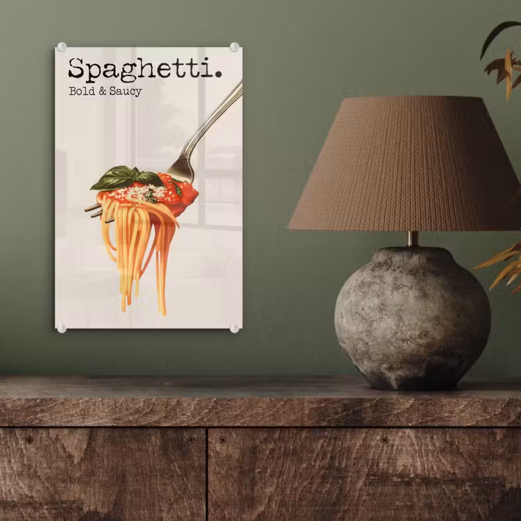 Glas schilderij - Spaghetti - tomatensaus - Parmezaanse kaas — 4