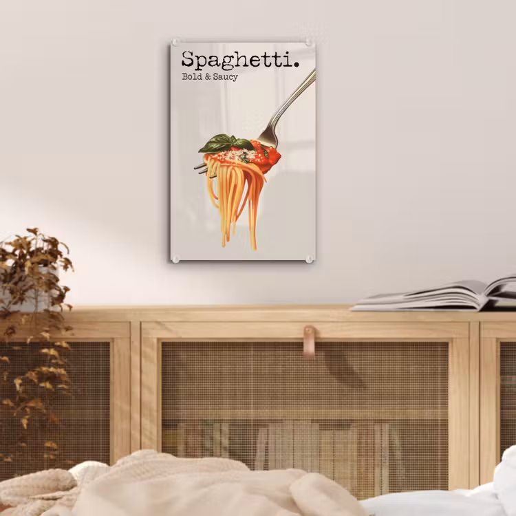 Glas schilderij - Spaghetti - tomatensaus - Parmezaanse kaas — 5