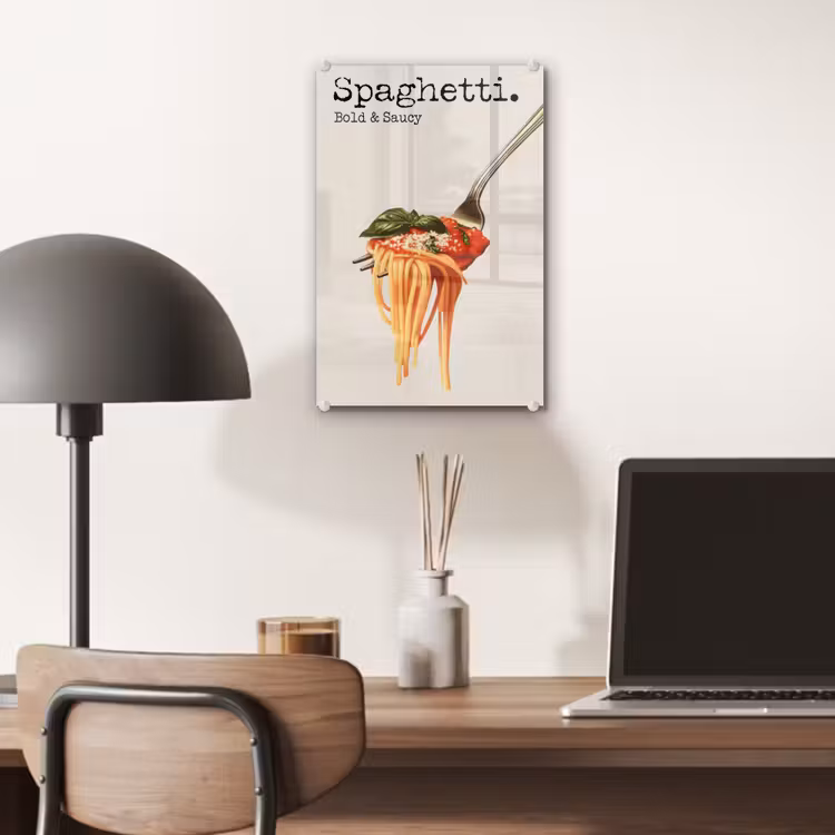 Glas schilderij - Spaghetti - tomatensaus - Parmezaanse kaas — 7
