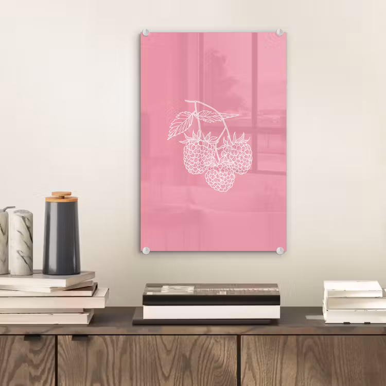 Glas schilderij - Frambozen - Steel - Getekend - Roze — 2