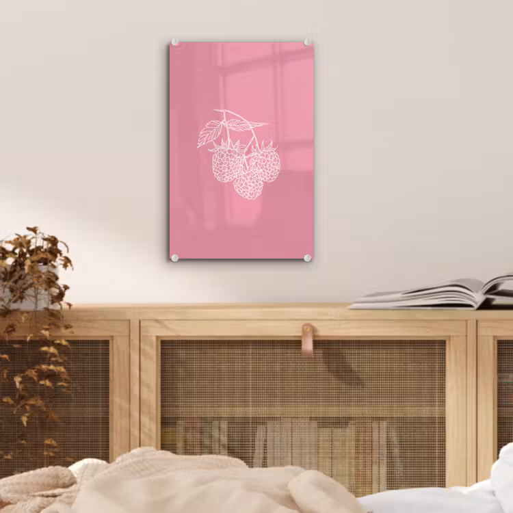 Glas schilderij - Frambozen - Steel - Getekend - Roze — 5