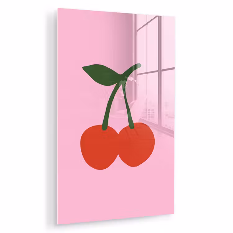 Glas schilderij - Kersen - Roze - Illustratie — 1