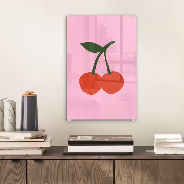 Glas schilderij - Kersen - Roze - Illustratie — 2
