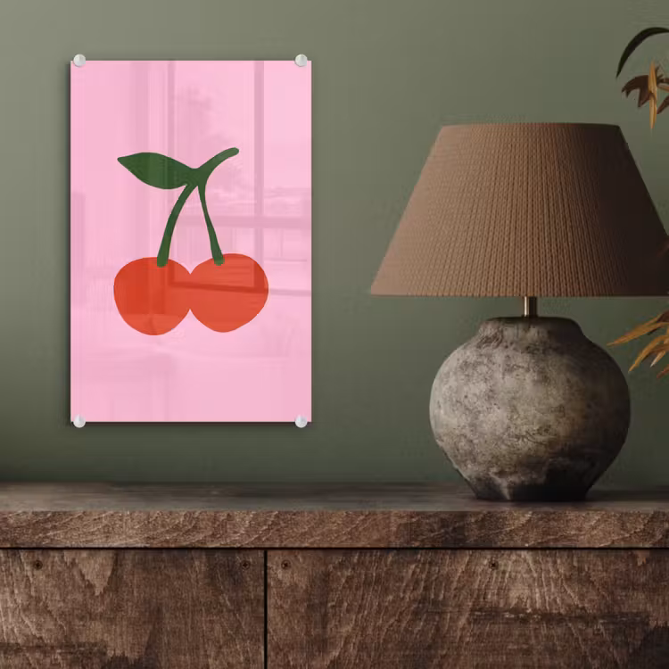 Glas schilderij - Kersen - Roze - Illustratie — 4