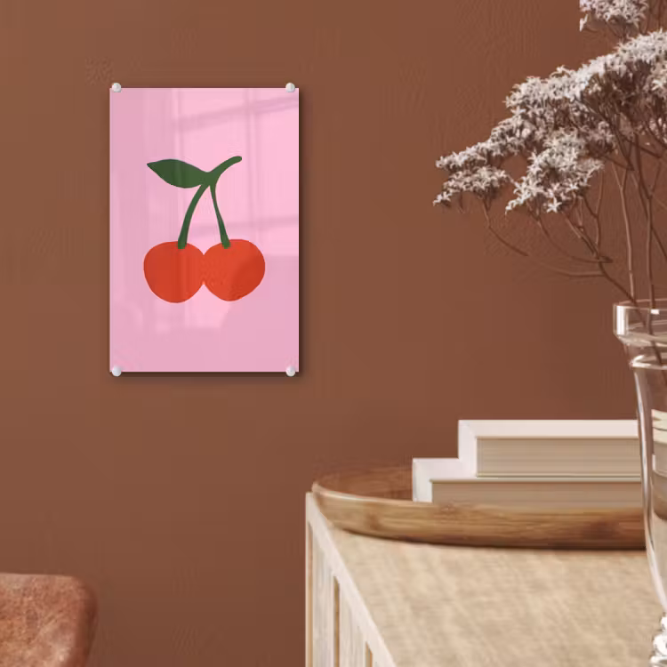 Glas schilderij - Kersen - Roze - Illustratie — 6