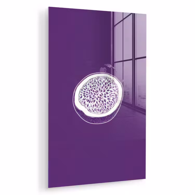 Glas schilderij - Passievrucht - Zaadjes - Paars - Minimalistisch — 1