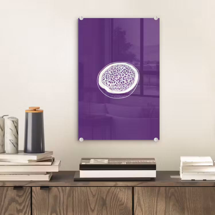 Glas schilderij - Passievrucht - Zaadjes - Paars - Minimalistisch — 2
